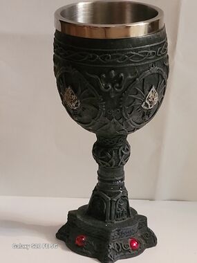 Decorative Dark Gray Gothic Goblet with Silver Rim